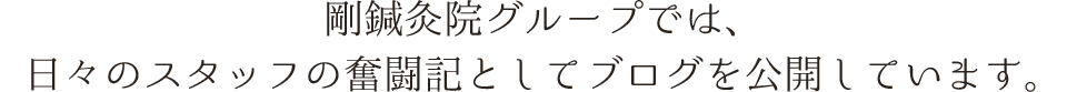 剛鍼灸院グループでは、日々のスタッフの奮闘記としてブログを公開しています。
